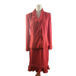 VTG Danny & Nicole Red 2 Pieces Skirt & Blazer Suit Platted/Ruffle Women 8